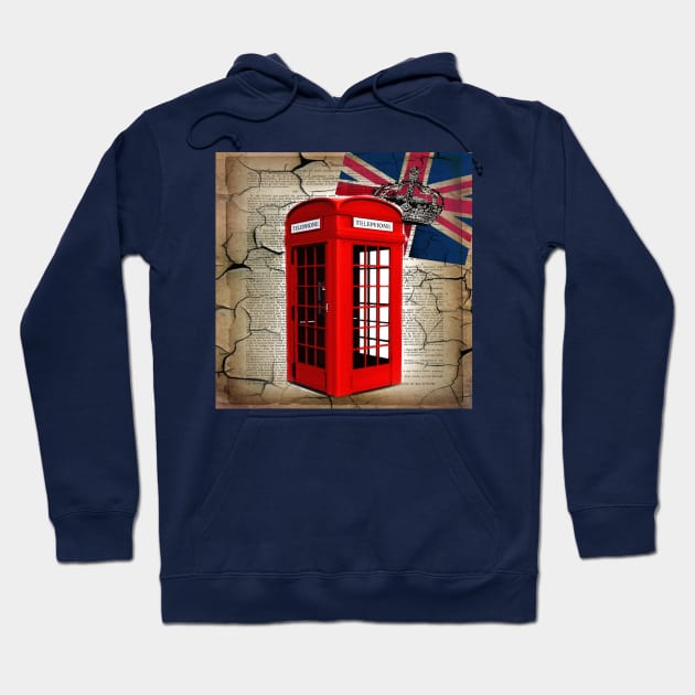 1980s rustic dark academia union jack retro london telephone booth Hoodie by Tina